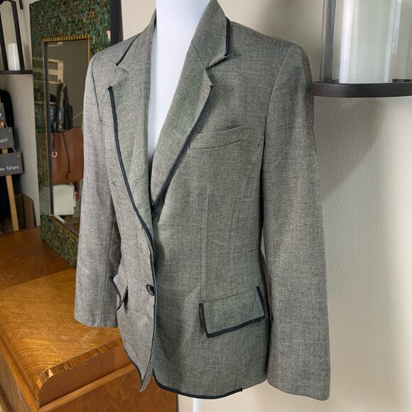Kasper Size 10 Women's Blazer Jacket Gray with Black Trim Career Work - Picture 3 of 13